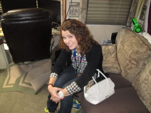 Kallie in her trailer getting ready for the bluebonnet photo shoot ;)