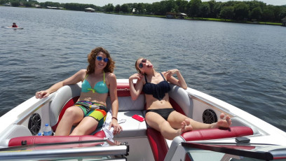 Kallie and Aariana having fun on the boat
