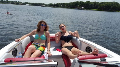 Kallie and Aariana having fun on the boat