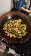 Cooking up food in the trailer!