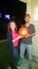Us showing off our Hylian Crest Pumpkin!