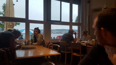 Eating on the banks of Lake Zurich