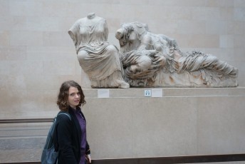 Kallie with the pieces of the Parthenon in the British Museum